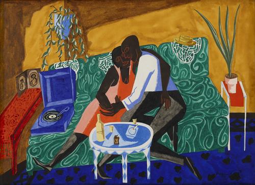 Jacob Lawrence (1917-2000) The Lovers, 1946.  Gouache on paper 21 ½ x 30 inches.  Signed and dated lower right.  Jonathan Boos.