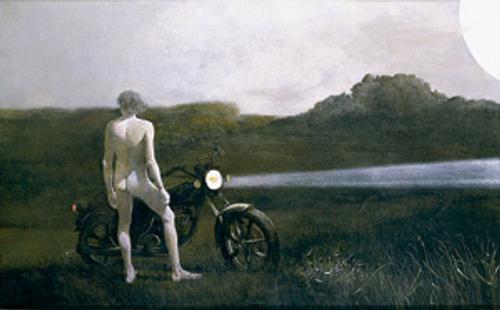 Above: Andrew Wyeth, Man and the Moon, 1990; egg tempera on Renaissance panel, 30 1/8 x 48 inches; Kemper Museum of Contemporary Art, Promised Gift of the Enid and Crosby Kemper Foundation PG2000:ECK3