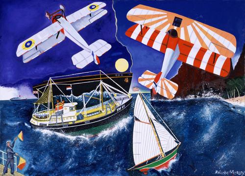 Image: Malcolm Morley, Man Overboard, 1994 Oil on canvas with 3 paper flags, Hall Collection Courtesy Hall Art Foundation © The Estate of Malcolm Morley 