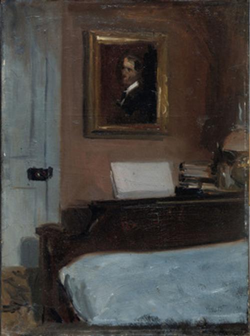 Edward Hopper, (Artist's Bedroom, Nyack), ca.  1905-1906, Oil on composition board, 15 1/16 x 11 1/16 in.  (38.26 x 28.1 cm), Whitney Museum of American Art, New York; Josephine N.  Hopper Bequest 70.1412 ©Heirs of Josephine N.  Hopper, licensed by the Whitney Museum of American Art.  Photography by Jerry L.  Thompson