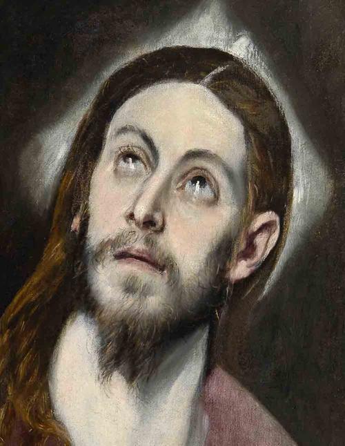 El Greco (Doménikos Theotokópoulos) and workshop, Head of Christ, ca.  1579–1586.  Oil on canvas.  Collection of the McNay Art Museum, Bequest of Marion Koogler McNay.