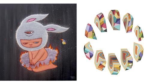 Work by Alex Face (left) and Huntz Liu (right)