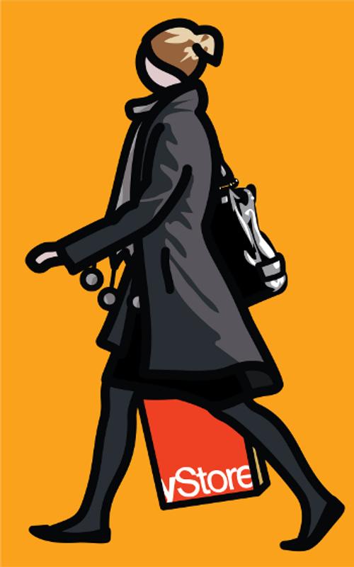 Julian Opie, Woman with shopping bag and scarf., 2012, Vinyl on wooden stretcher, © Julian Opie and Lisson Gallery