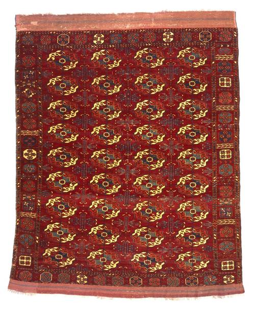 Tekke Main Carpet with Nine Rows of Four Major Tribal Guls in Repeat, Gift of James F.  Ballard