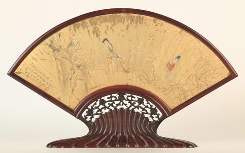 Extraordinary 19th century signed, gilt painted Chinese panel, signed in characters, retaining an original carved pedestal and frame, 13 ¼ inches by 21 ½ inches (est.  $2,000-$4,000).