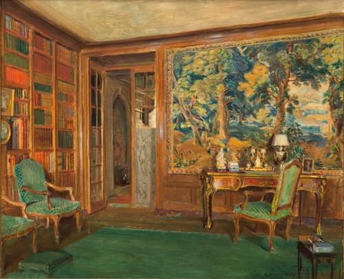 Walter Gay (American, 1856-1937), "The Library of Mrs.  Oliver Gould Jennings", oil on canvas, 18 1/2 x 21 1/2 in., estimate: $20,000-40,000