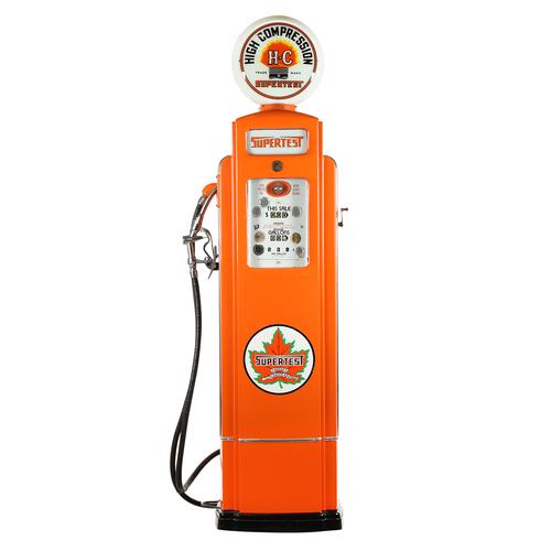 World War II-era Canadian Supertest Bennett 541 gasoline pump with a reproduction “High Compression” globe and original ad glass (est.  CA$4,000-$6,000).