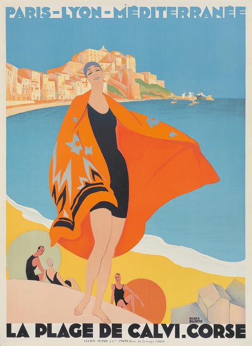 Roger Broders, La Plage de Calvi.  Corse.  1928.  Est: $12,000-$15,000.