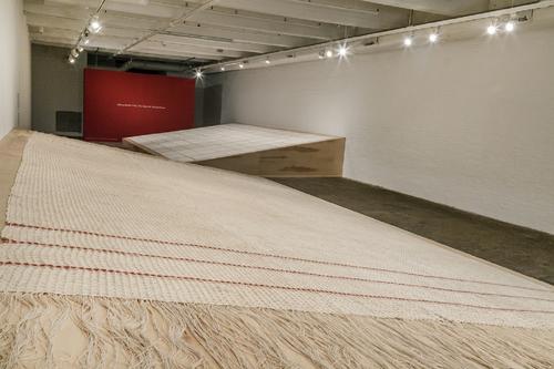 Sonya Clark, in collaboration with The Fabric Workshop and Museum, Philadelphia.  Monumental Cloth, The Flag We Should Know (installation view, 8th floor), 2019.  