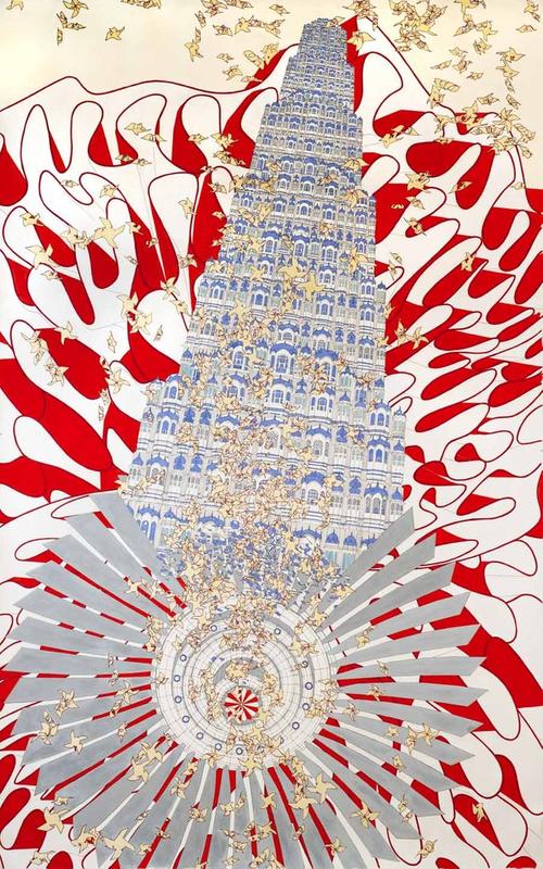 Alice Aycock, "Rock, Paper, Scissors (India '07)", 2010.  Watercolor and ink on paper.  Miami Art Museum, Gift of Jerry Lindzon.