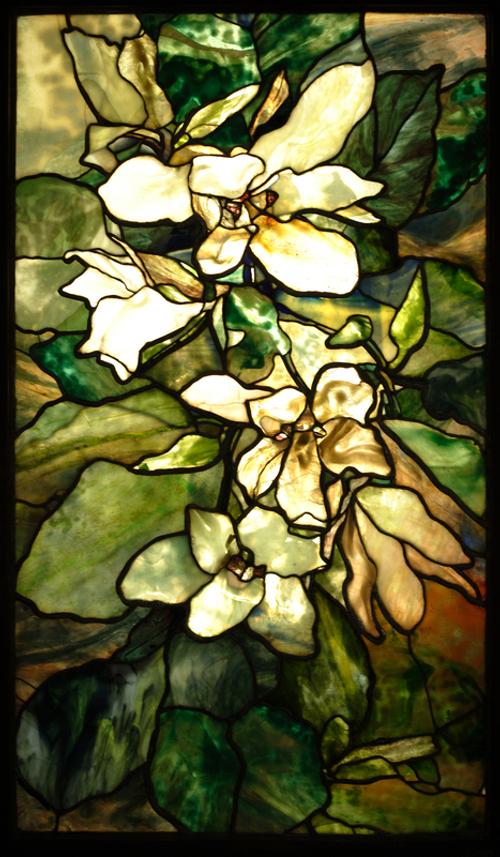 Tiffany leaded-glass window, "Magnolias," ca.  1900 (Image courtesy the State Hermitage Museum, St.  Petersburg, Russia)