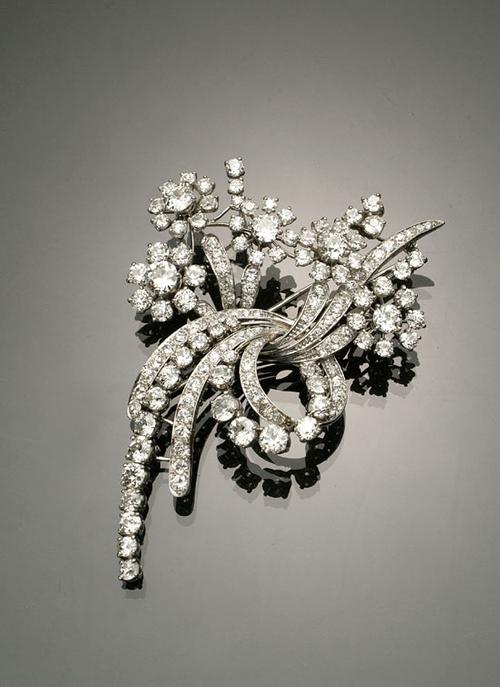 Platinum and Diamond Floral Brooch