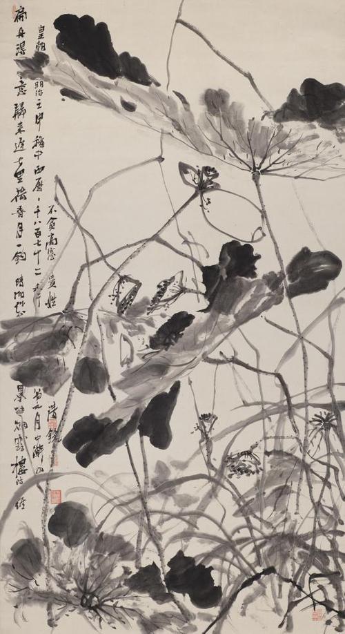 Okuhara Seiko, Lotus in Autumn, Japanese, Meiji era, 1872.  Hanging scroll; ink on paper.  Harvard Art Museums, Promised gift of Robert S.  and Betsy G.  Feinberg, TL42147.29.