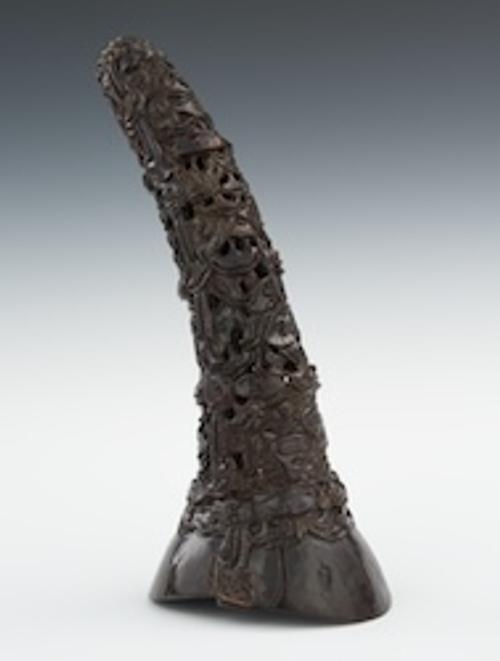 A Large Carved Rhinoceros Horn, Chinese