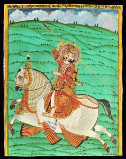 After Nainsukh of Guler (Late 18th / Early 19th Century) Portrait of Raja Balwant Dev Singh on Horseback, 