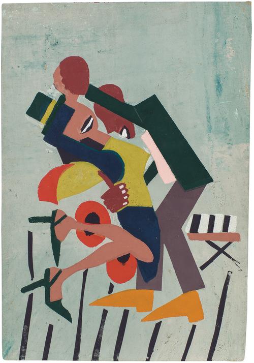 William H.  Johnson (1901–1970), Jitterbugs (III), c.1941, pochoir with hand additions on paper, 16" x 11 1/8"