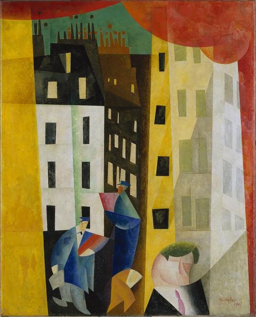 Lyonel Feininger Architecture II (The Man from Potin) [Architektur II], 1921 Oil on canvas, 39 8/10 x 31 7/10 in (101 x 80.5 cm) Museo Thyssen-Bornemisza, Madrid © Lyonel Feininger Family, LLC./Artists Rights Society (ARS), New York Photograph © Museo Thyssen-Bornemisza, Madrid