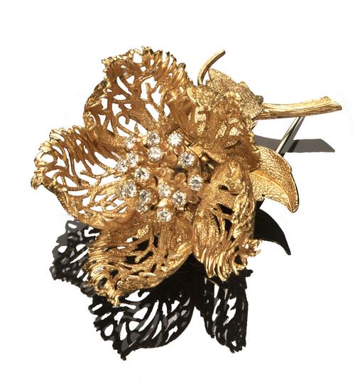 14-Karat Yellow-Gold and Diamond Rose Bud 'En Tremblant' Brooch, Robert Altman Inc.  ($1,200-$1,800)