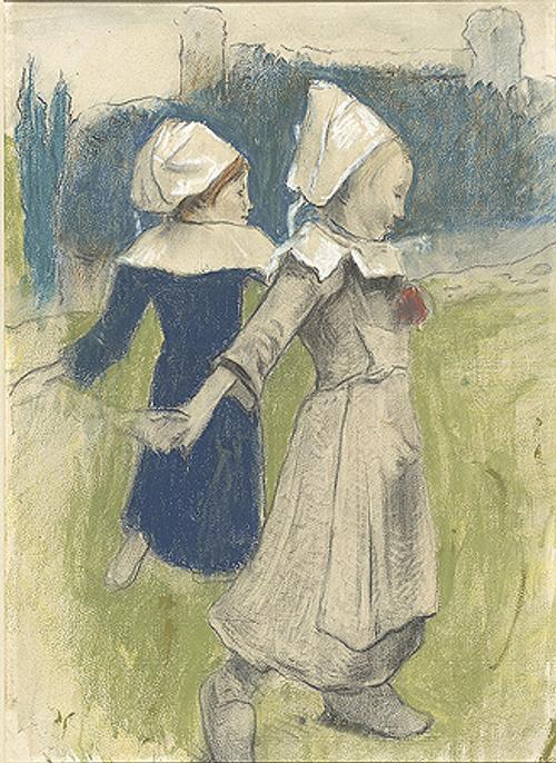 Paul Gauguin (French, 1848–1903) Study for Breton Girls Dancing, Pont-Aven, 1888 Pastel and charcoal, with watercolor and gouache The Morgan Library & Museum Thaw Collection, 2010 Photography: Graham S.  Haber 