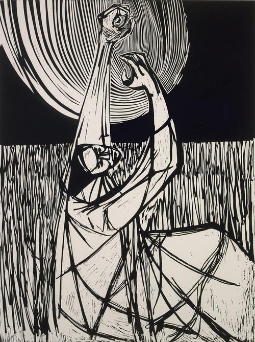 Samella Lewis, Field, 1968, linocut print, 24 x 18 inches, 61 x 45.7 cm, ed.10