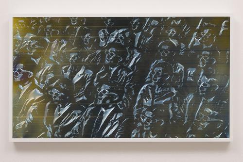 Matthew Brandt, LCD 55.2, 2015, plastic resin on plastic with polarization lenses in LED lightbox frame, 27-1/4 x 48-1/4, 2-3/4 inches, unique