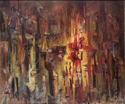 Hans Burkhardt, City At Night I, Guadalajara, 1957, oil on canvas