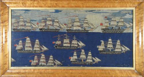 A Large & Rare Sailor's Woolie of a Royal Navy Fleet, Circa 1865.