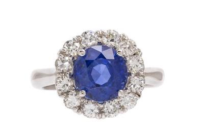 18 Karat White Gold, Burmese Sapphire and Diamond Ring