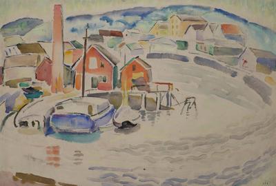 Alice Schille (1869-1955) Gloucester, Massachusetts.  Watercolor on paper, 15 x 20 inches.  Frame size: 24 1/4 x 28 3/8 inches.  Signed lower right: A.  Schille 