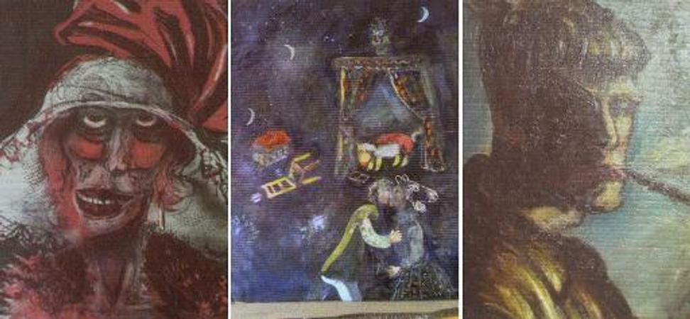 Rediscovered works by Otto Dix (left and right) and Marc Chagall (center) were on view in Augsburg, Germany, on Tuesday.