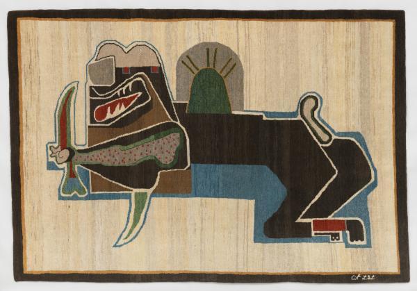  Parviz Tanavoli, Lion and Sword III, 19766, Bijar weave, Los Angeles County Museum of Art, gift of Hope Warschaw through the 2018 Collectors Committee, courtesy of the artist, © Parviz Tanavoli, photo © Museum Associates/LACMA